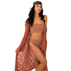 NWT Mia Joy Joyfolie SERENA BIKINI IN CLAY Tan Smocked Swimsuit Size Large